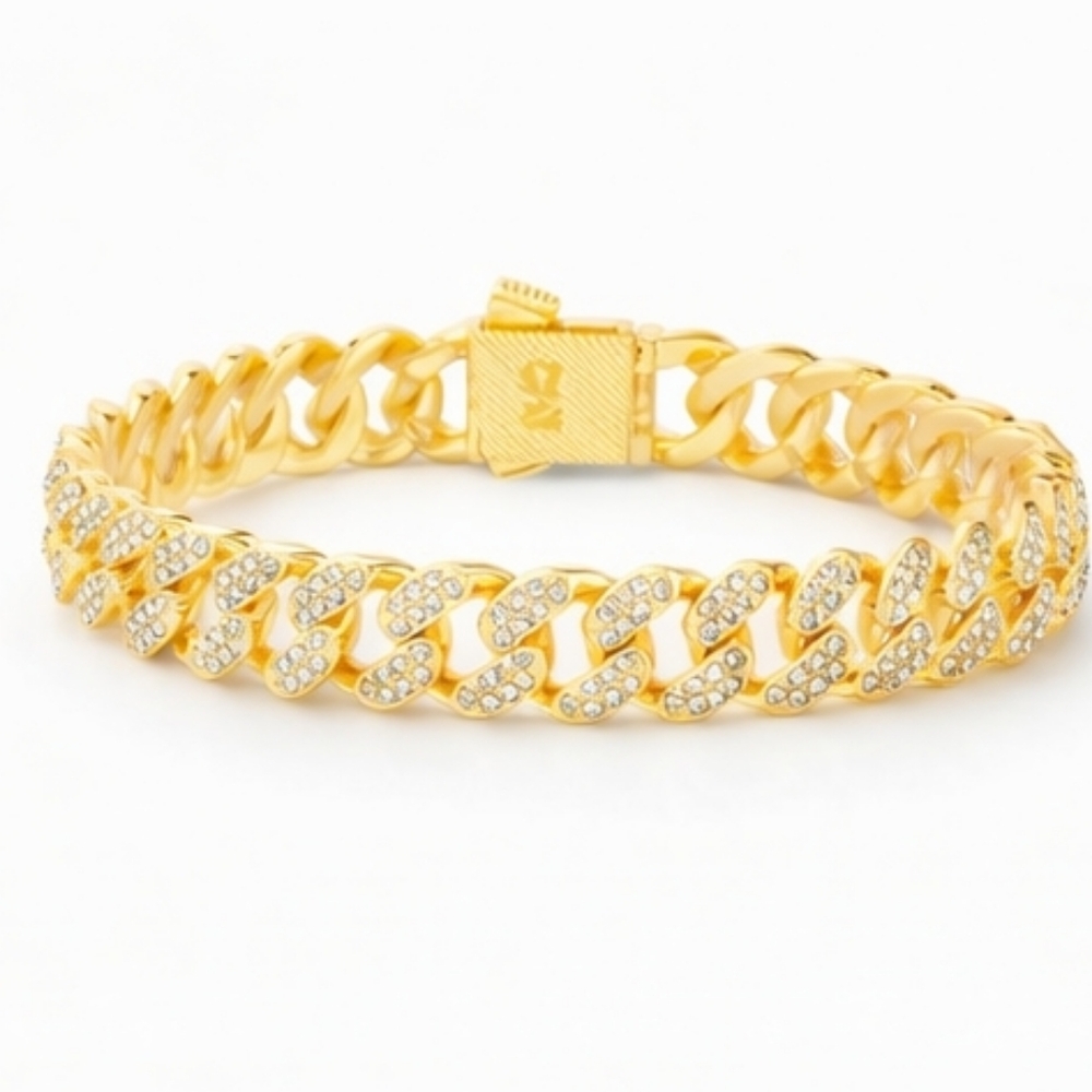 ✨ True Religion 14K Gold Plated 10mm cuban bracelet braceleticed gold bracelet